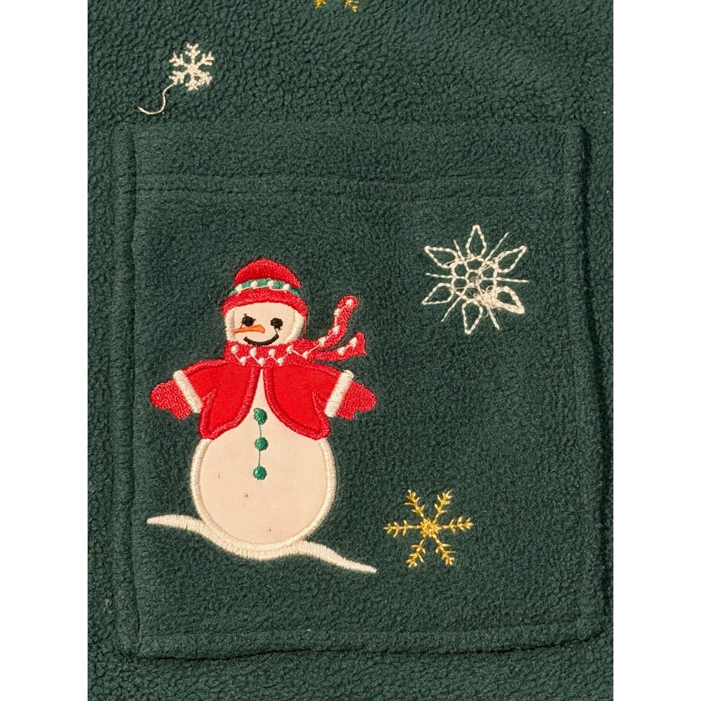 Bonworth Womens Large Green Fleece Snowman Embroidered Button Cardigan 35431 - Picture 4 of 8